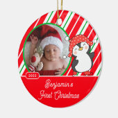 Penguin Baby's eerste kerstfoto Keramisch Ornament (Links)