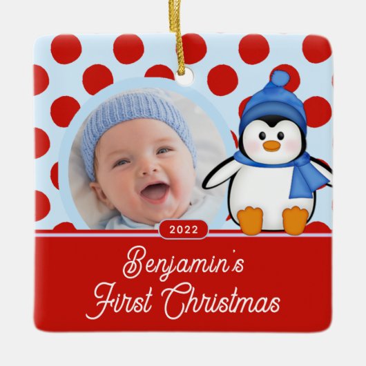 Penguin Baby's Eerste kerstfoto Ornament (Voorkant)