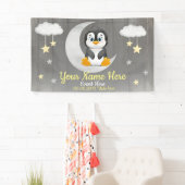 Penguin Backdrop Moon Stars Yellow Name Banner (Insitu)