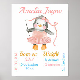 Penguin Ballerina Roze Baby Meisje Stats Poster