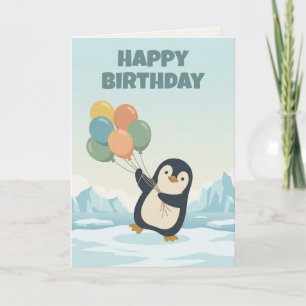 Penguin Ballon Verjaardag   Aangepaste Kinderverja Kaart