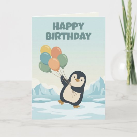 Penguin Ballon Verjaardag | Aangepaste Kinderverja Kaart (Voorkant)
