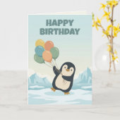 Penguin Ballon Verjaardag | Aangepaste Kinderverja Kaart (Gele Bloem)