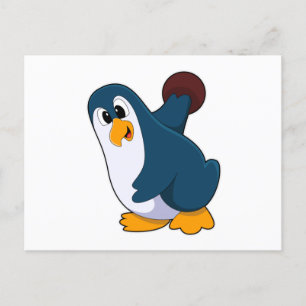 Penguin bij Bowling met Bowling-bal Briefkaart