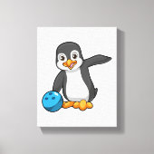 Penguin bij Bowling met Bowling-bal Canvas Afdruk (Voorkant)