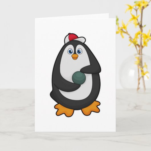 Penguin bij Bowling met Bowling-bal Kaart (Gele Bloem)