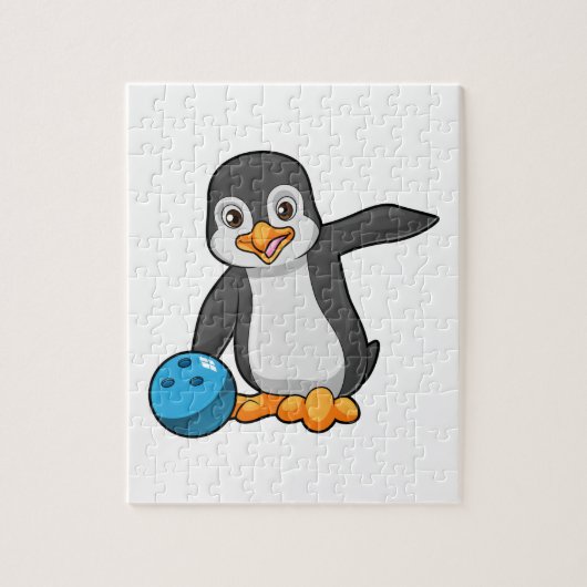 Penguin bij Bowling met Bowling-bal Legpuzzel (Verticaal)