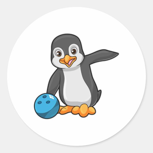 Penguin bij Bowling met Bowling-bal Ronde Sticker (Voorkant)