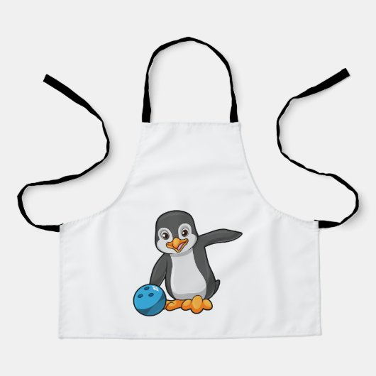 Penguin bij Bowling met Bowling-bal Schort (Voorkant)