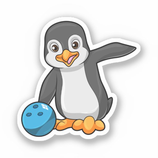 Penguin bij Bowling met Bowling-bal Sticker (Voorkant)