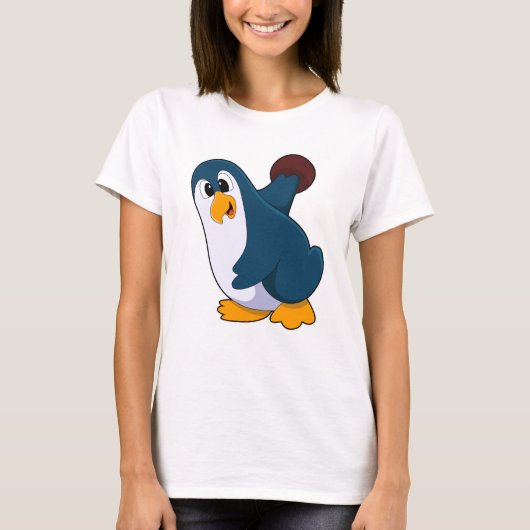 Penguin bij Bowling met Bowling-bal T-shirt (Voorkant)