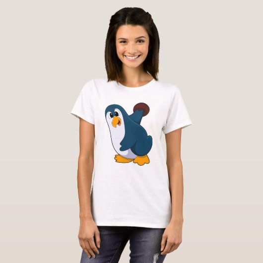 Penguin bij Bowling met Bowling-bal T-shirt (Voorkant volledig)