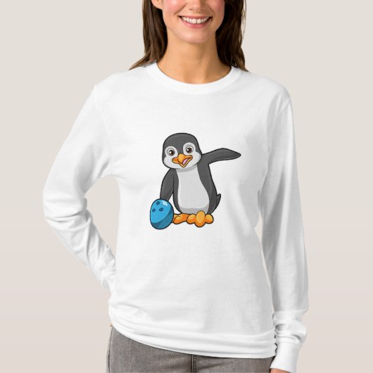 Penguin bij Bowling met Bowling-bal T-shirt (Voorkant)