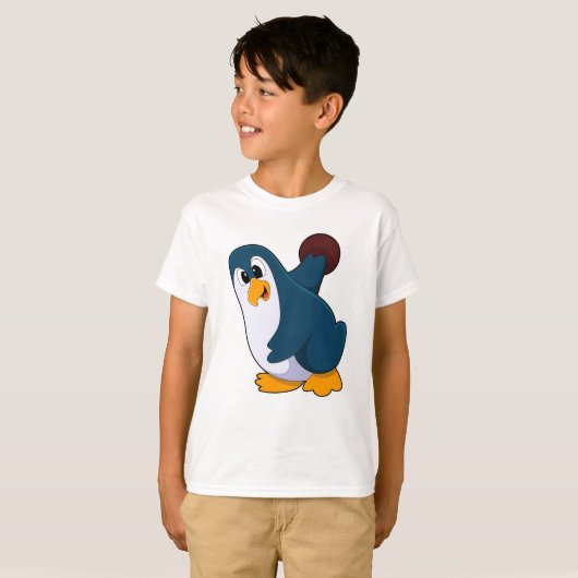 Penguin bij Bowling met Bowling-bal T-shirt (Voorkant volledig)
