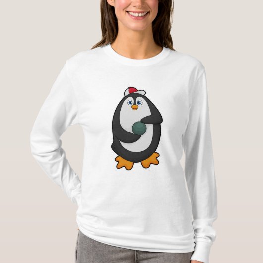Penguin bij Bowling met Bowling-bal T-shirt (Voorkant)