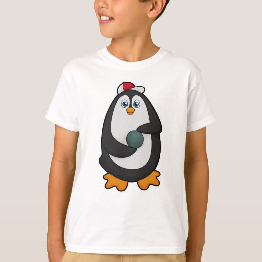 Penguin bij Bowling met Bowling-bal T-shirt (Voorkant)