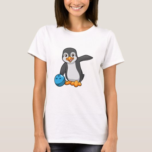 Penguin bij Bowling met Bowling-bal T-shirt (Voorkant)