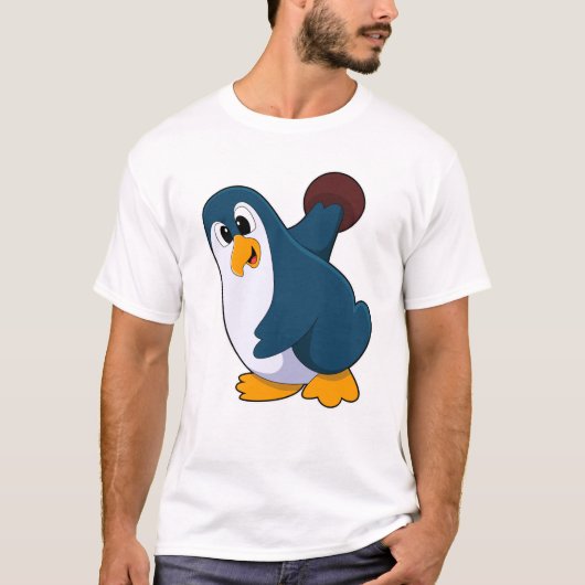 Penguin bij Bowling met Bowling-bal T-shirt (Voorkant)