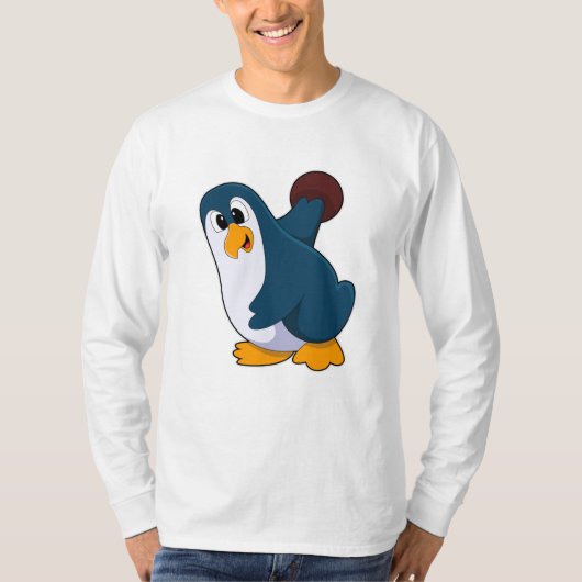 Penguin bij Bowling met Bowling-bal T-shirt (Voorkant)