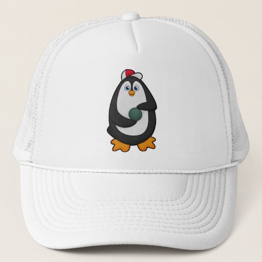Penguin bij Bowling met Bowling-bal Trucker Pet (Voorkant)
