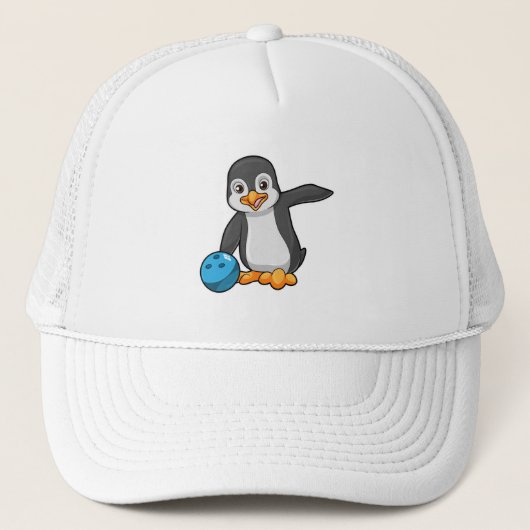 Penguin bij Bowling met Bowling-bal Trucker Pet (Voorkant)