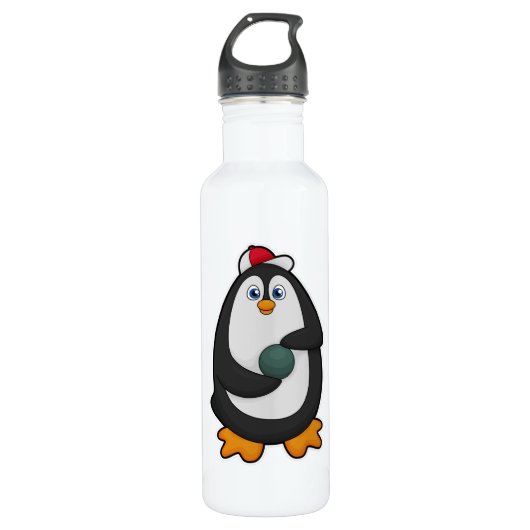 Penguin bij Bowling met Bowling-bal Waterfles (Voorkant)