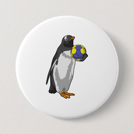 Penguin bij Handball Sports Ronde Button 7,6 Cm (Voorkant)
