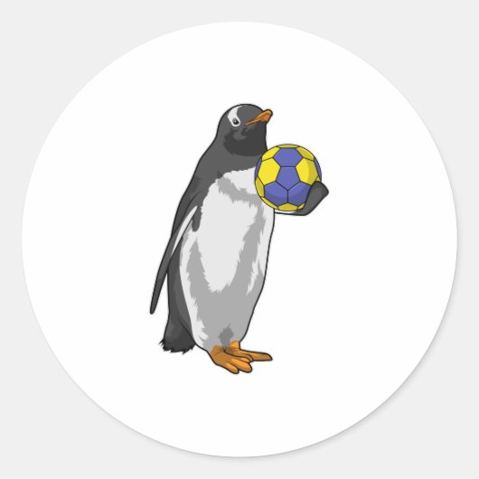 Penguin bij Handball Sports Ronde Sticker (Voorkant)