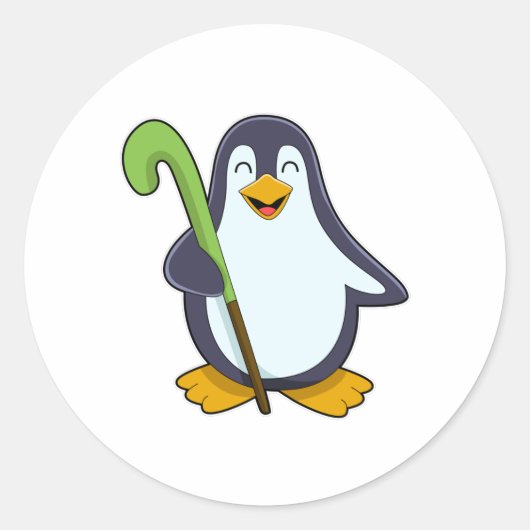 Penguin bij Hockey met Hockey bat Ronde Sticker (Voorkant)