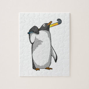 Penguin bij Hockey met Hockey stick Legpuzzel