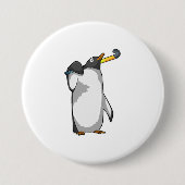 Penguin bij Hockey met Hockey stick Ronde Button 7,6 Cm (Voorkant)