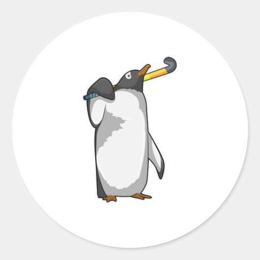 Penguin bij Hockey met Hockey stick Ronde Sticker (Voorkant)
