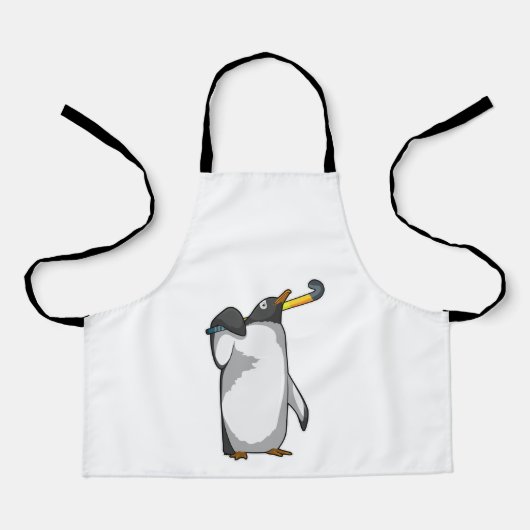 Penguin bij Hockey met Hockey stick Schort (Voorkant)