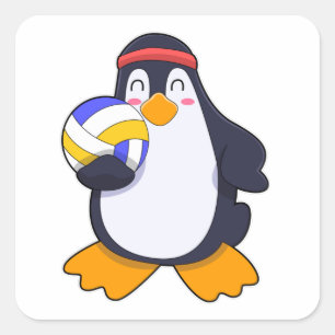 Penguin bij volleybalsport vierkante sticker