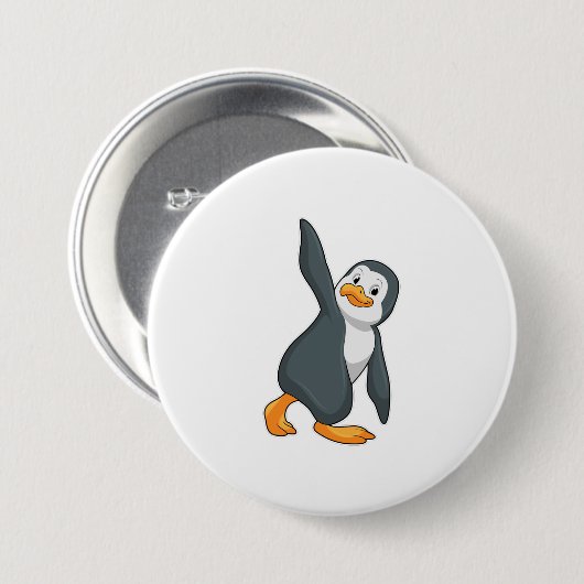 Penguin bij Yoga Stretching Ronde Button 7,6 Cm (Voorkant /achterkant)
