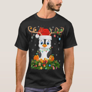 Penguin Bird Lover Reindeer Santa Hat Penguin Chri T-shirt