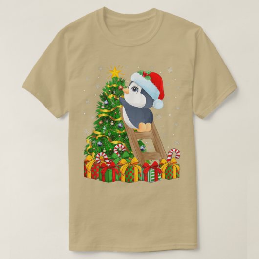 Penguin Bird Lover Xmas Lights Penguin Kerstmis T T-shirt (Design voorkant)