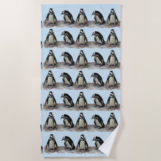 Penguin Birds Blue Beach Towel Strandlaken (Voorkant)
