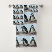 Penguin Birds Blue Towel Set Bad Handdoek (Insitu)