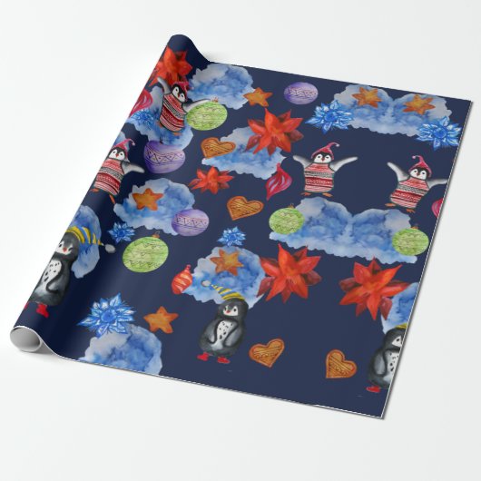 Penguin Birds Wrapping Paper Cadeaupapier (Uitgerold)