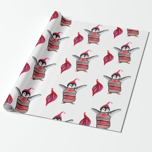 Penguin Birds Wrapping Paper Cadeaupapier (Uitgerold)