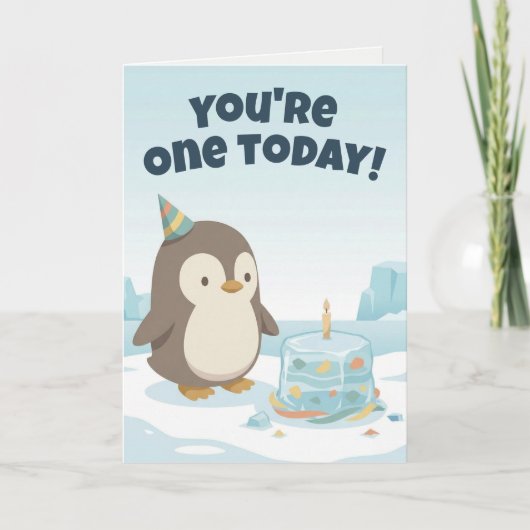 Penguin Birthday | Custom First Birthday Kaart (Voorkant)