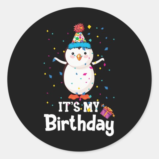 Penguin Birthday Happy Birthday voor mij Ronde Sticker (Voorkant)
