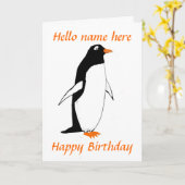 Penguin Birthday Kaart naam toevoegen (Gele Bloem)