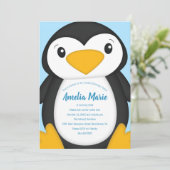 Penguin Birthday Party Blue Kaart (Staand voorkant)