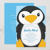 Penguin Birthday Party Blue Kaart (Voorkant / Achterkant)