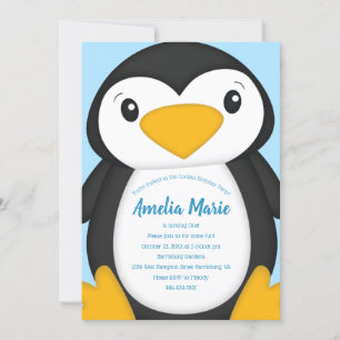 Penguin Birthday Party Blue Kaart