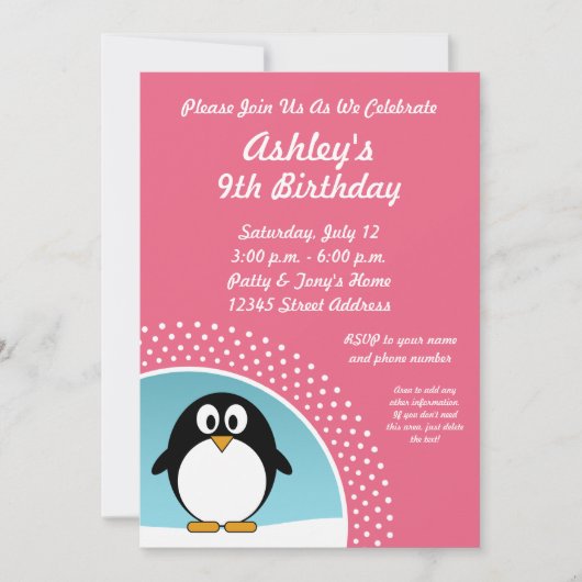 Penguin Birthday Party Invitation Kaart (Voorkant)