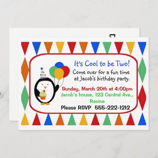 Penguin Birthday Party Invitation Kaart (Voorkant / Achterkant)