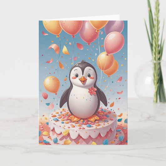 Penguin Birthday Party Kaart (Voorkant)